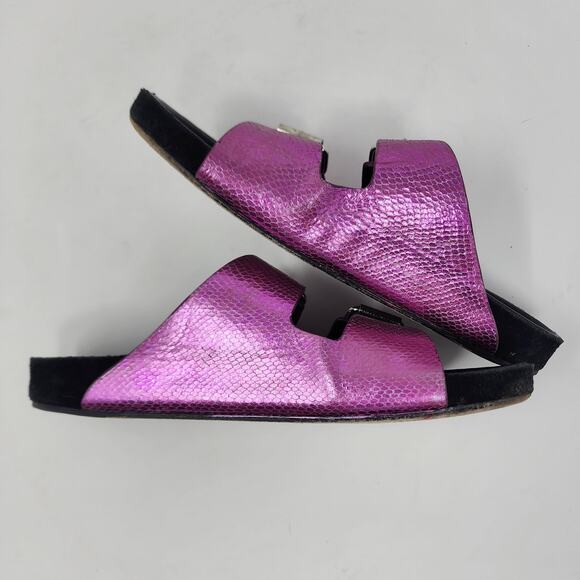 Isabel Marant Slide Sandal Women 6 Lennyo Fuchsia Pink Metallic Snakeskin Buckle - Picture 7 of 10